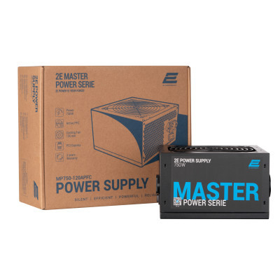 Блок питания 2E MASTER POWER (750W), >80, 80+ White, 120mm, 1xMB 24pin(20+4), 1xCPU 8pin(4+4), 3xMolex, 5xSATA, (2E-MP750-120APFC) (U0747359)