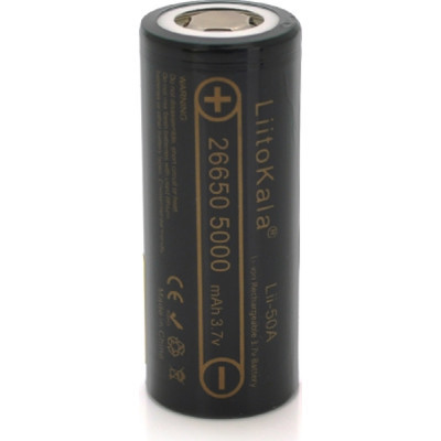 Акумулятор 26650 5000mAh (5100-5500mAh) 25A, 3.7V (2.5-4.2V), Black, 2шт в уп., ціна за 1шт Liitokala (Lii-50A / 23383) (U0840805)