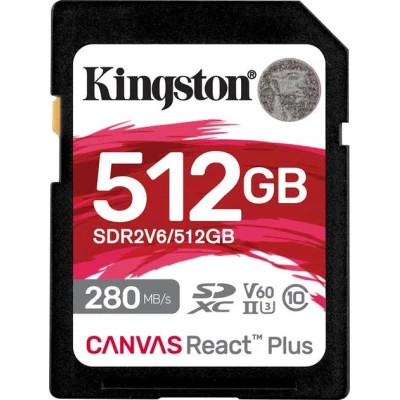 Карта памяти Kingston 512GB SDXC class 10 UHS-II U3 Canvas React Plus (SDR2V6/512GB) (U0922482)