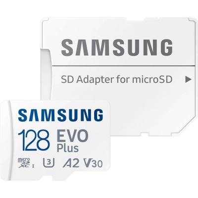 Карта памяти Samsung 128 GB microSDXC Class 10 UHS-I U3 V30 A2 EVO Plus+SD Adapte (MC128SA/EU) (U1032594)